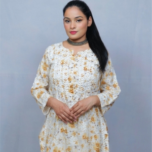 Floral print chikankari Muslin kurta set