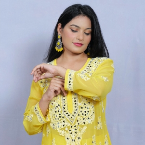 Mirror work Georgette kurti with plazo set