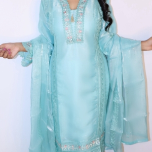 Aqua Blue Embroidered Suit Set with Dupatta