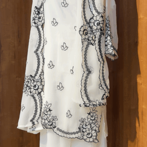 White & Black Chikankari Suit Set