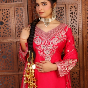 Elegant Red Embroidered Suit Set with Dupatta
