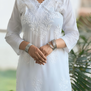 White Handcrafted Chikankari Short Kurti