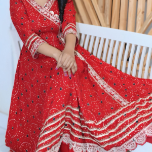 Red Bandhani Print Anarkali Suit Set with Dupatta